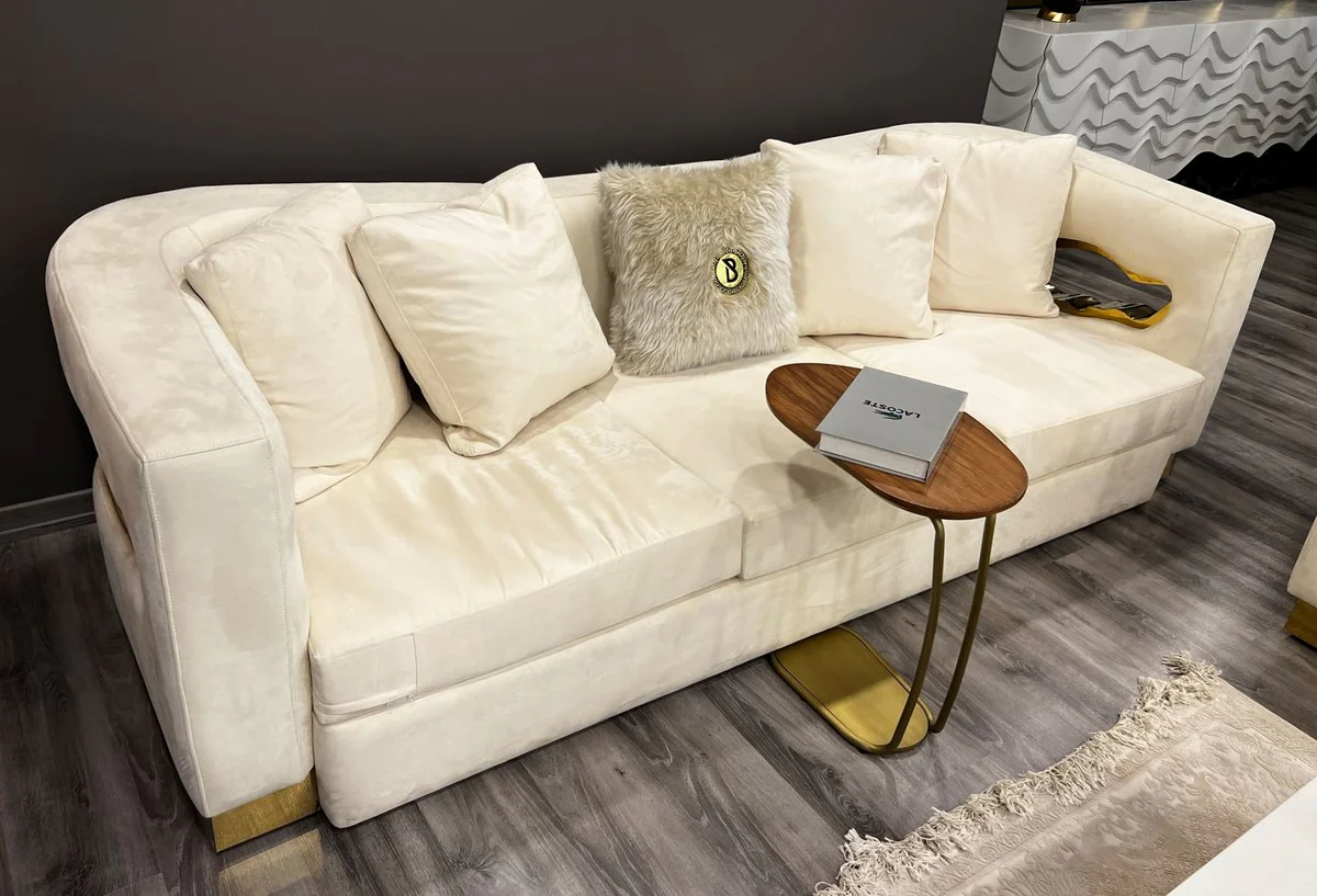 Luxus 3er Sofa Creme / Gold 260 x 100 x H. 77 cm - Wohnzimmer Sofa - Hotel Sofa - Wohnzimmer Möbel - Hotel Möbel - Luxus Möbel - Luxus Einrichtung - Wohnzimmer Einrichtung