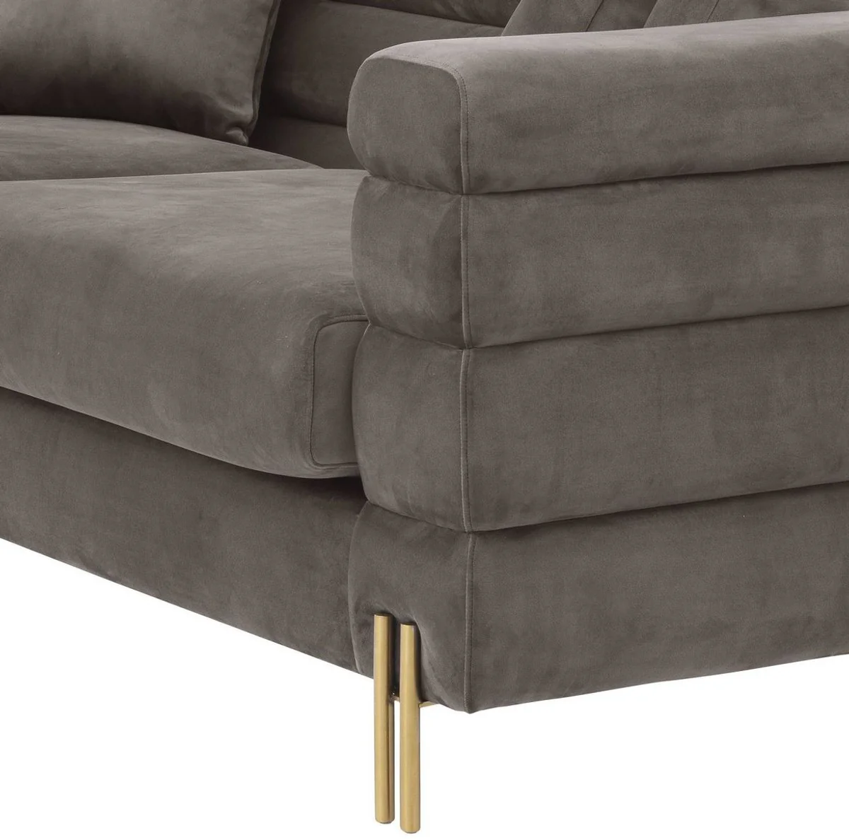 Luxus Couch Grau / Messingfarben 230 x 95 x H. 70,5 cm - Wohnzimmer Sofa mit edlem Samtstoff - Luxus Möbel