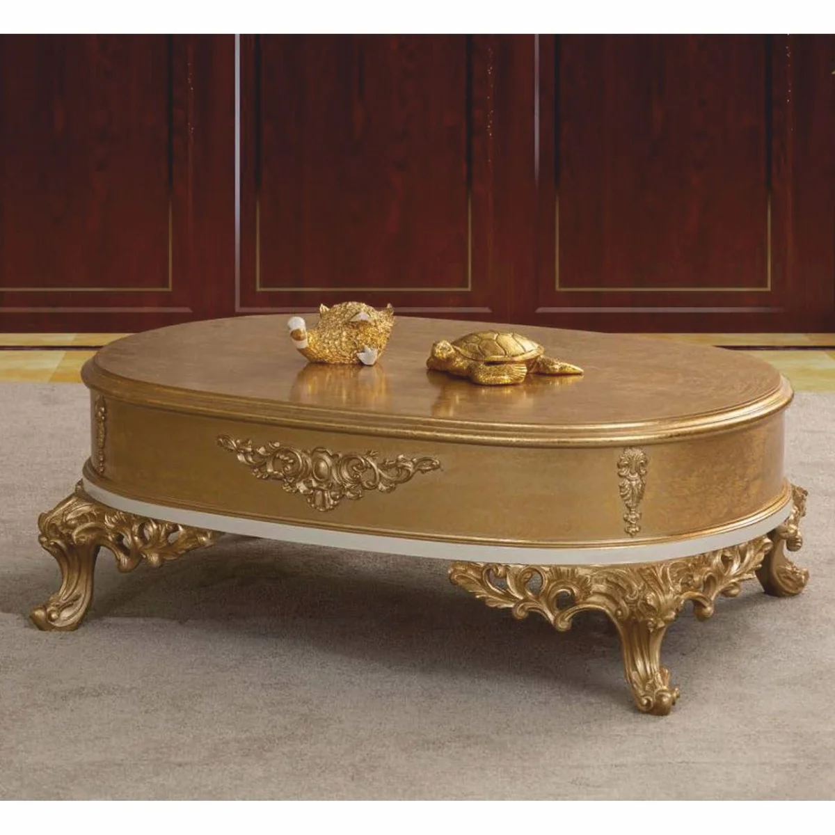 Luxus Barock Couchtisch Gold / Weiß 120 cm - Barockstil Möbel