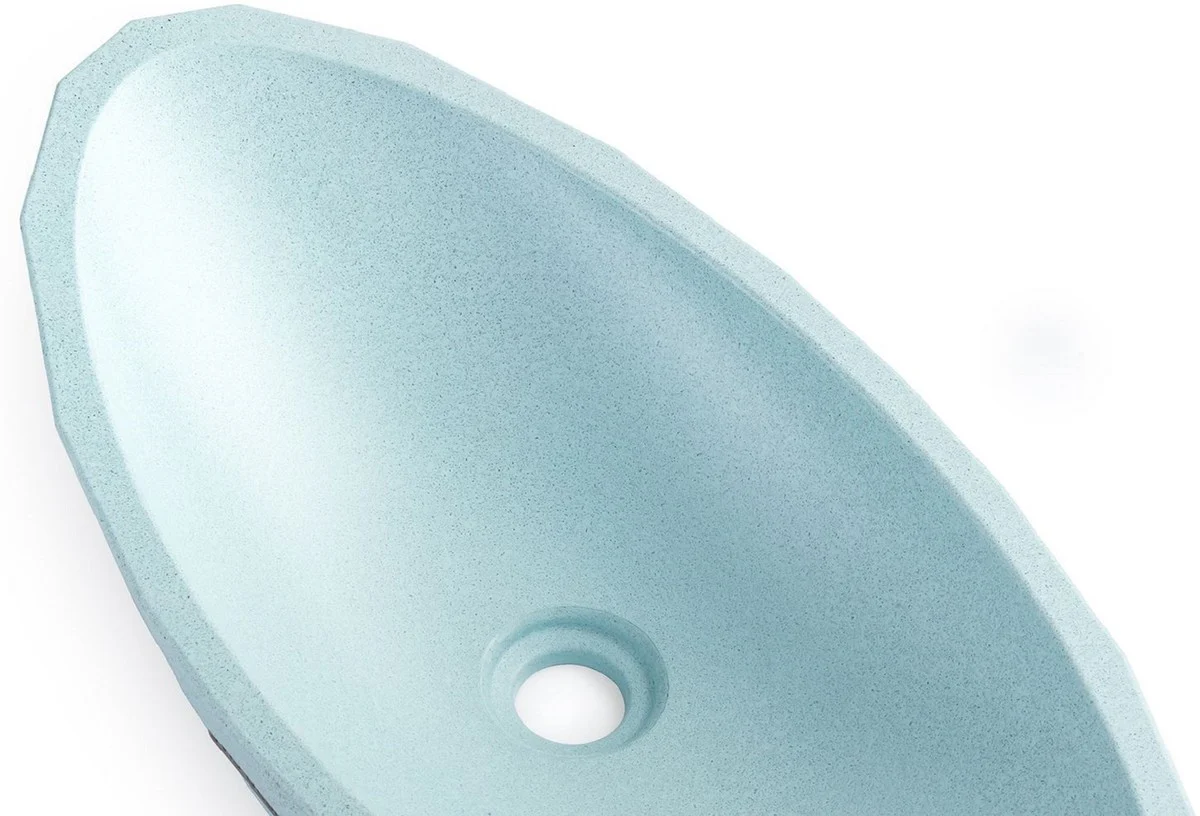 Luxus Waschbecken Schale Hellblau 60,9 x 29,7 x H. 11,9 cm - Handgefertigtes Beton Waschbecken - Badezimmer Accessoires - Luxus Badezimmer Zubehör