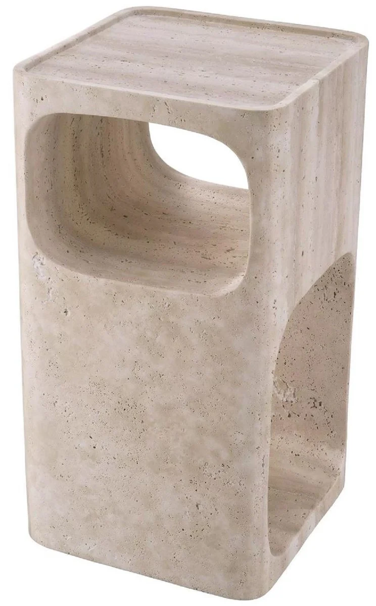 Luxus Travertin Beistelltisch Beige 30,5 x 30,5 x H. 56,5 cm - Naturstein Beistelltisch - Wohnzimmer Möbel - Hotel Möbel - Travertin Möbel - Luxus Möbel - Luxus Einrichtung