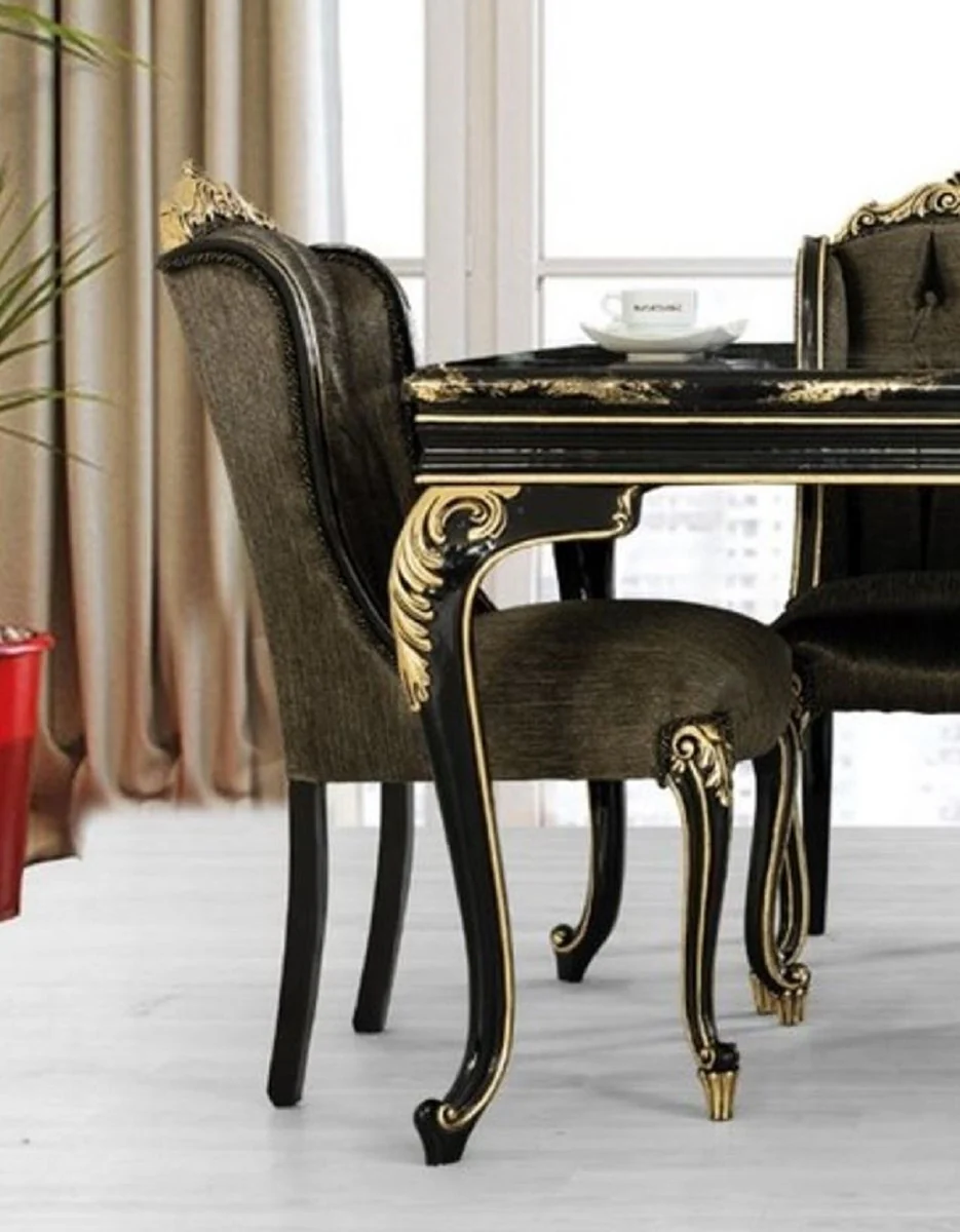 Luxus Barock Esszimmer Stuhl Schwarz / Gold H. 110 cm - Barock Esszimmer Möbel