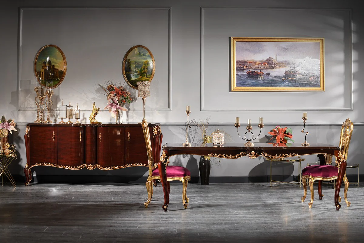 Luxus Barock Esszimmer Set - 1 Esstisch & 6 Esszimmerstühle - Esszimmermöbel im Barockstil - Luxus Qualität - Made in Italy