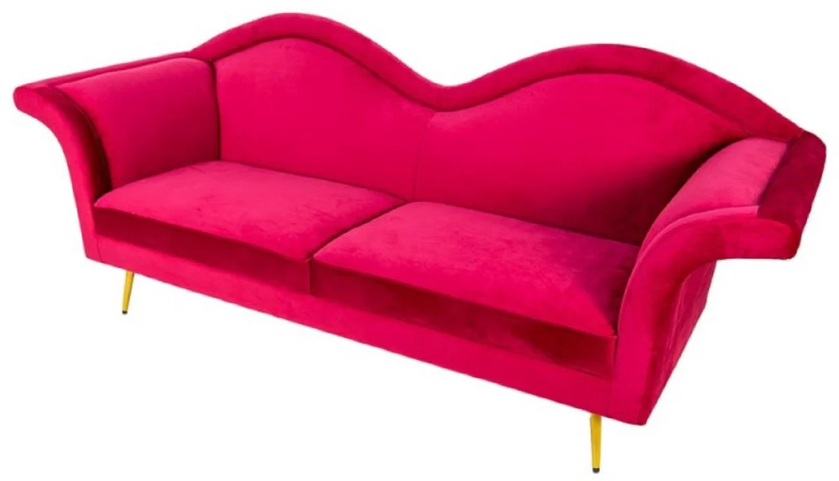 Luxus Designer 3er Sofa Rot / Gold 215 x 73 x H. 85 cm - Wohnzimmer Sofa - Wohnzimmer Möbel - Luxus Möbel - Designer Möbel - Wohnzimmer Einrichtung - Luxus Einrichtung