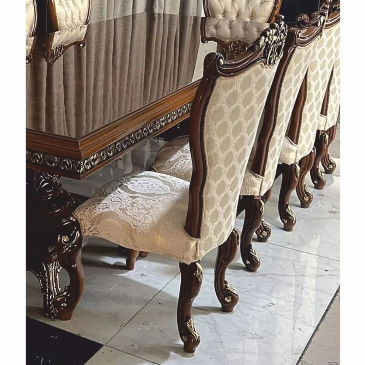 Luxus Barock Esszimmer Stuhl Gold / Braun / Gold - Barock Möbel