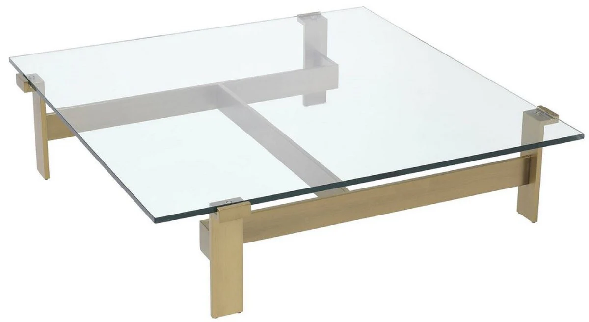 Luxus Couchtisch Messingfarben 120 x 120 x H. 30 cm - Quadratischer Edelstahl Wohnzimmertisch mit Glasplatte - Wohnzimmer Möbel - Luxus Qualität
