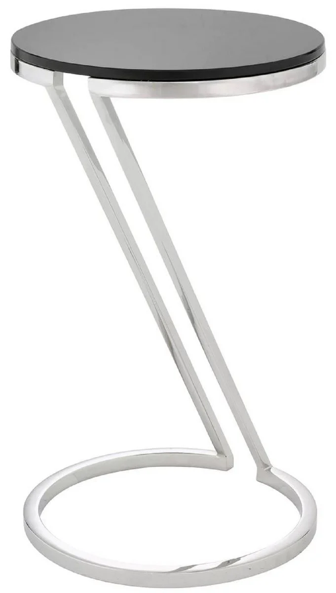 Luxus Beistelltisch Silber / Grau Ø 36 x H. 60 cm - Edelstahl Tisch mit Glasplatte - Wohnzimmer Möbel - Luxus Möbel - Luxus Einrichtung - Luxus Interior