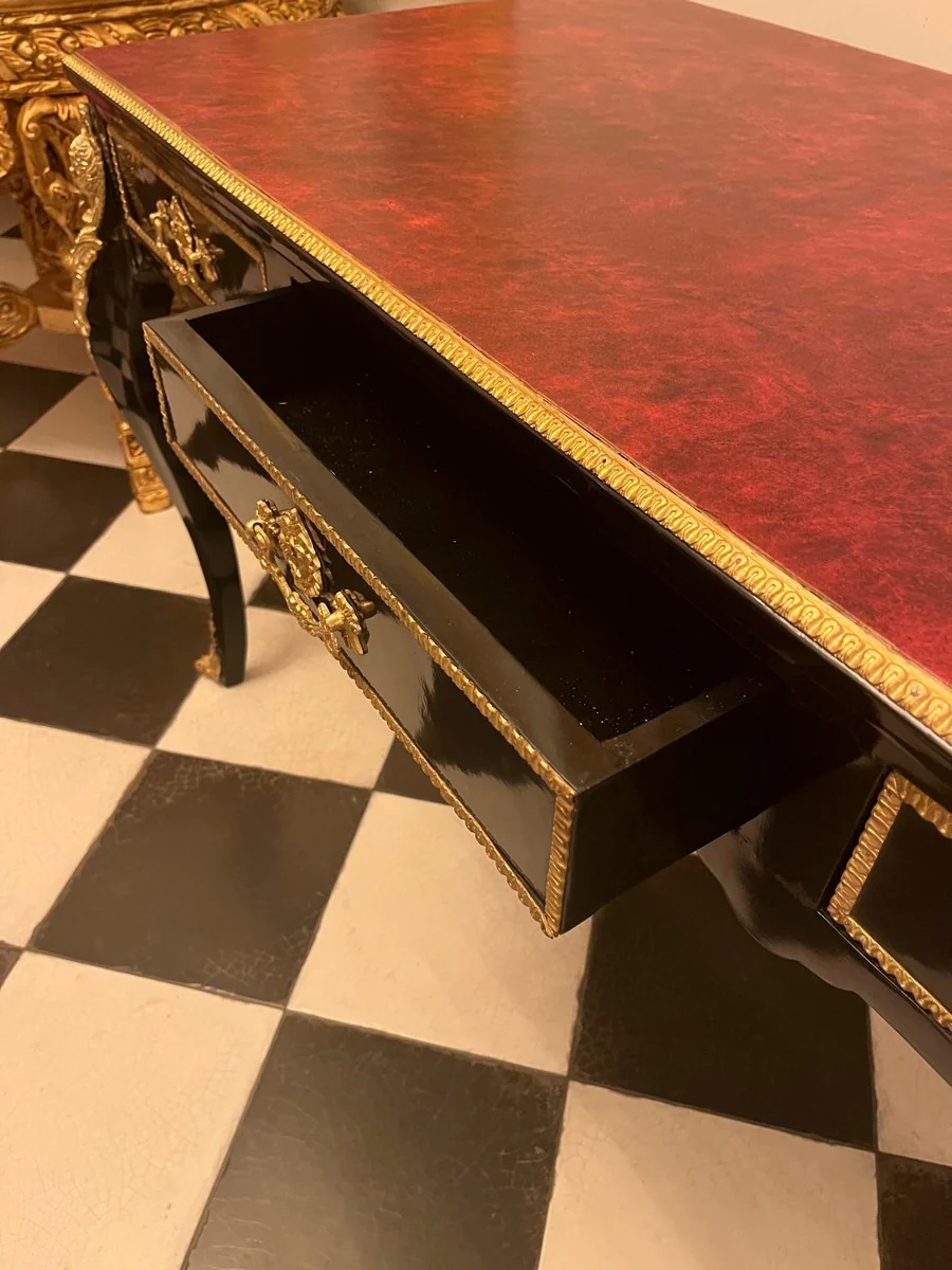 Luxus Barock Schreibtisch Schwarz / Gold / Bordeaux 143 cm - Barock Sekretär