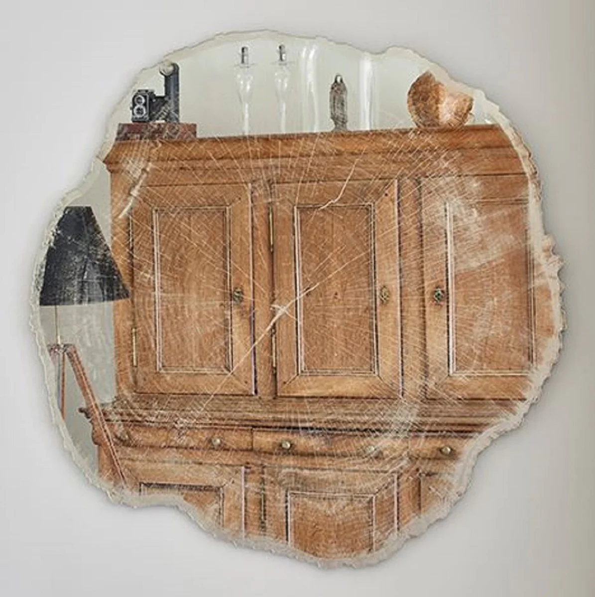 Luxus Wandspiegel im Baumscheiben Design Weiß / Beige 101 x 2,5 x H. 98 cm - Wohnzimmer Spiegel - Schlafzimmer Spiegel - Garderoben Spiegel - Luxus Möbel - Luxus Interior