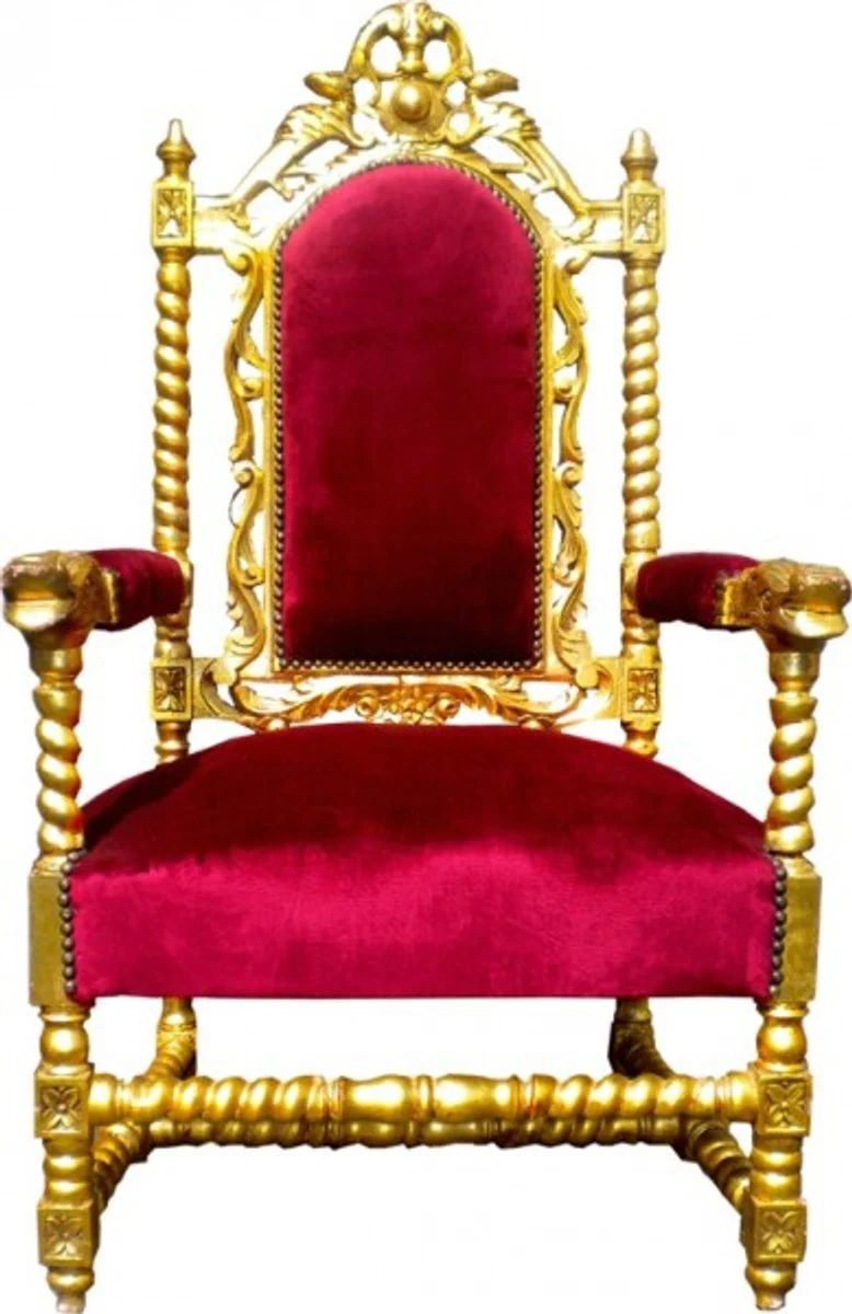 Barock Thron Sessel Bordeaux / Gold Louis - Möbel