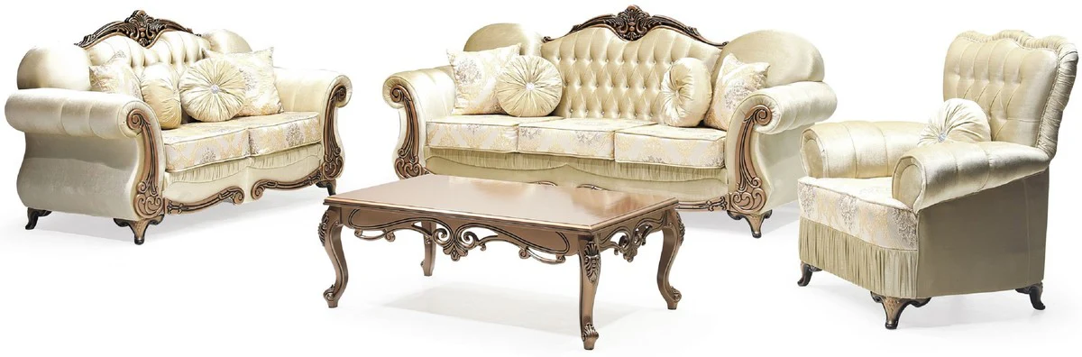 Luxus Barock Sofa Gold / Kupfer - Prunkvolles Wohnzimmer Sofa mit elegantem Muster und Glitzersteinen - Wohnzimmer Möbel im Barockstil - Barock Möbel - Edel & Prunkvoll