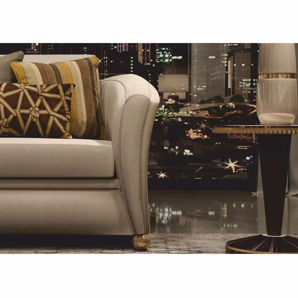 Luxus Beistelltisch Creme / Dunkelbraun / Bronze Ø 51 x H. 66 cm - Made in Italy