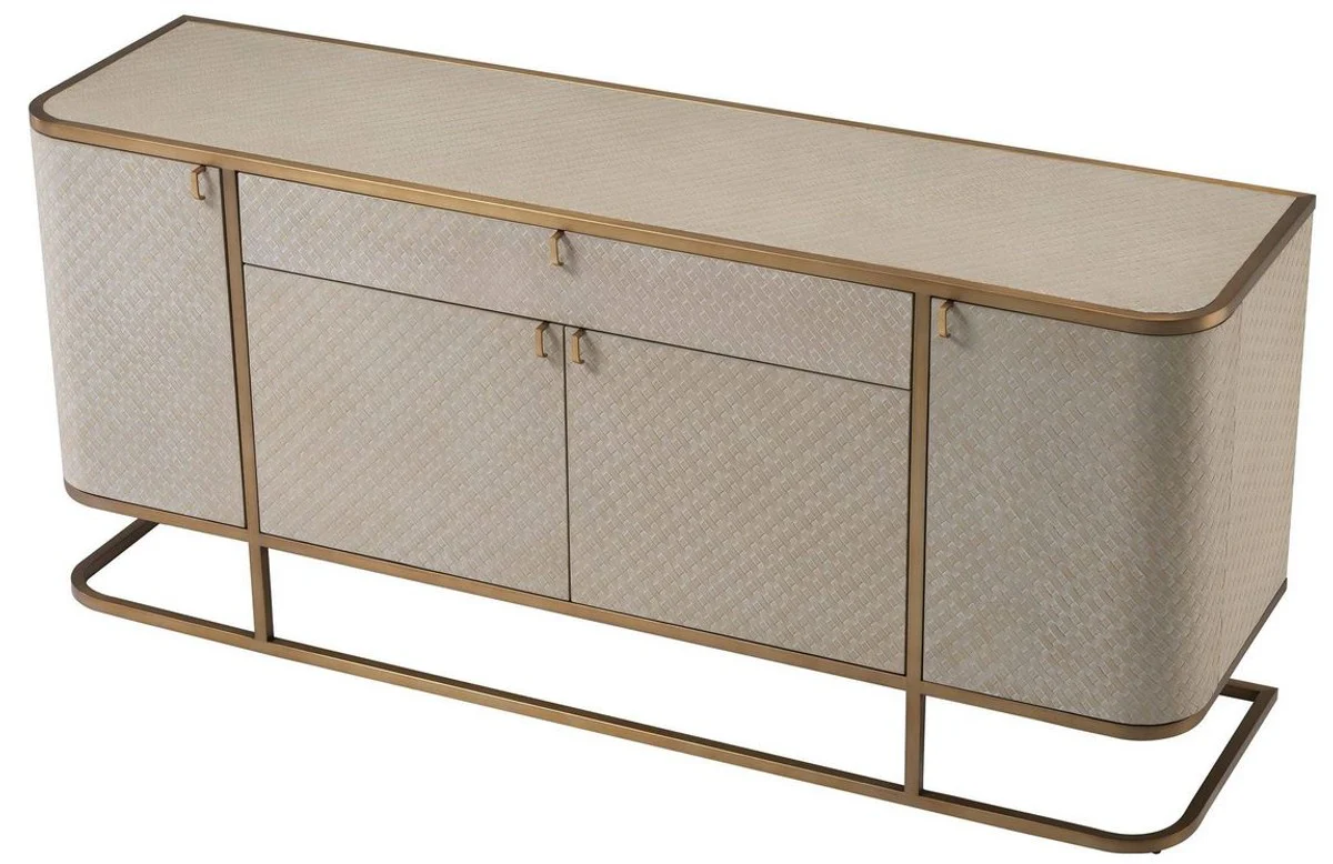 Luxus Kommode mit 4 Türen und Schublade Beige / Messingfarben 170 x 46 x H. 75 cm - Sideboard - Schrank - Luxus Möbel - Luxus Qualität