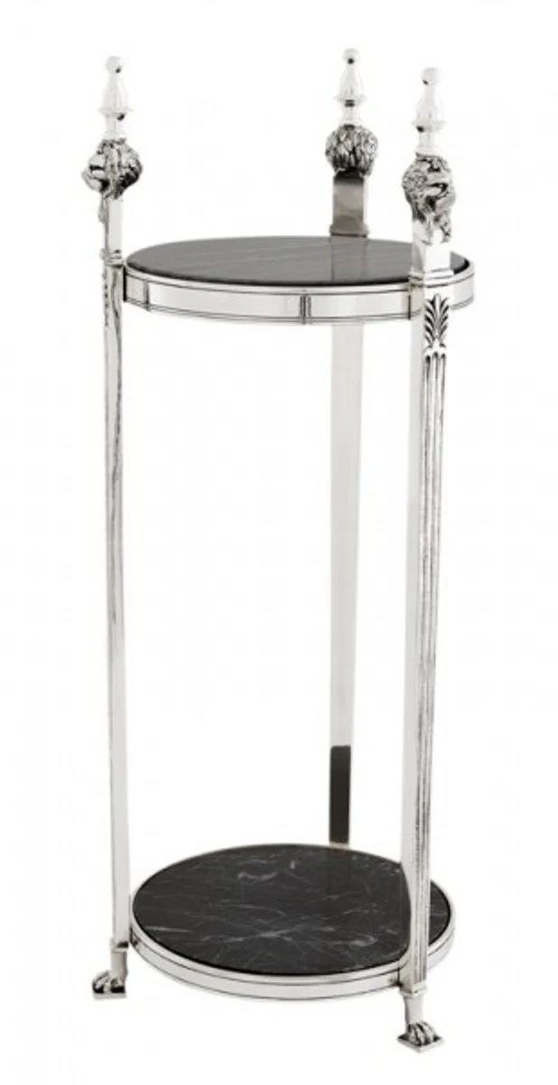 Luxus Barock Beistelltisch Rund Massiv Antik Silber mit Marmorplatte 71 x 25 cm - Tisch