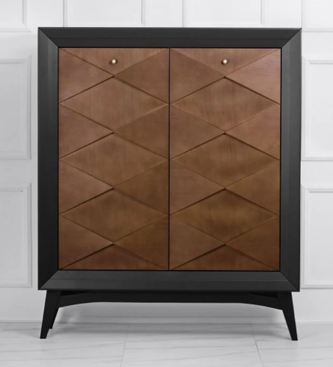 Luxus Neoklassik Kommode Schwarz / Braun 120 x H143 cm - Sideboard Art Deco Möbel
