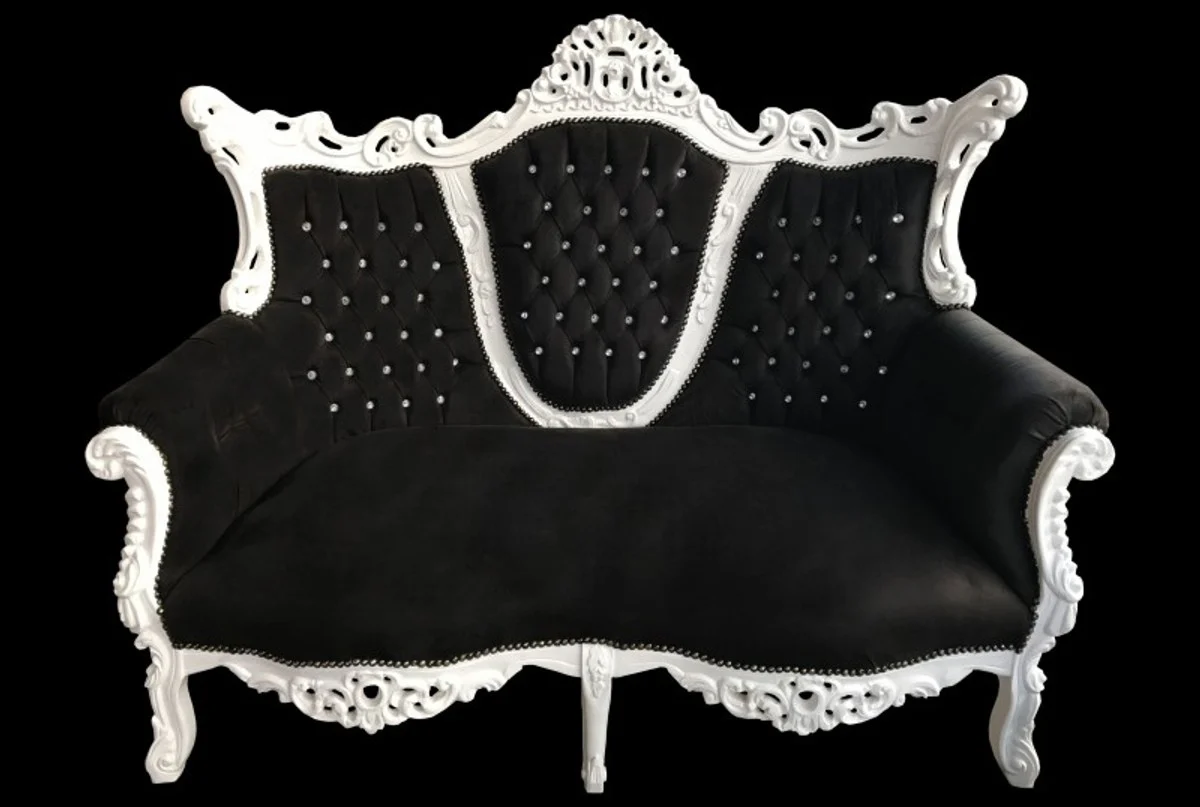 Barock 2-er Sofa Master Schwarz / Weiss mit Bling Bling Glitzersteinen Mod2 - Antik Stil Möbel - Limited Edition
