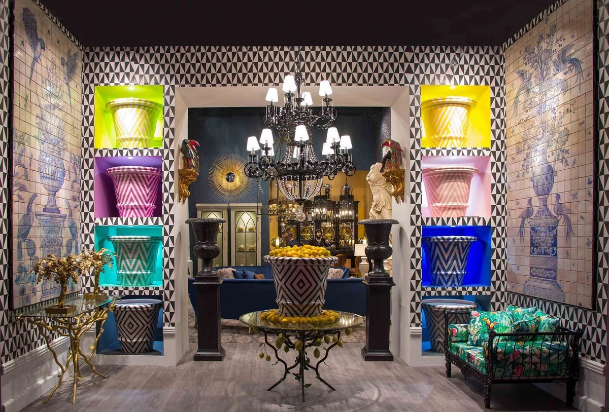 Luxus Barock Sofa Schwarz / Mehrfarbig 137 x 87 x H. 77 cm - Handgeschmiedetes Schmiedeeisen Sofa mit Kissen - Wohnzimmer Sofa - Garten Sofa - Terrassen Sofa - Barock Möbel