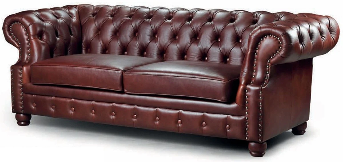 Luxus Chesterfield Echtleder 2er Sofa Dunkelbraun 167 cm