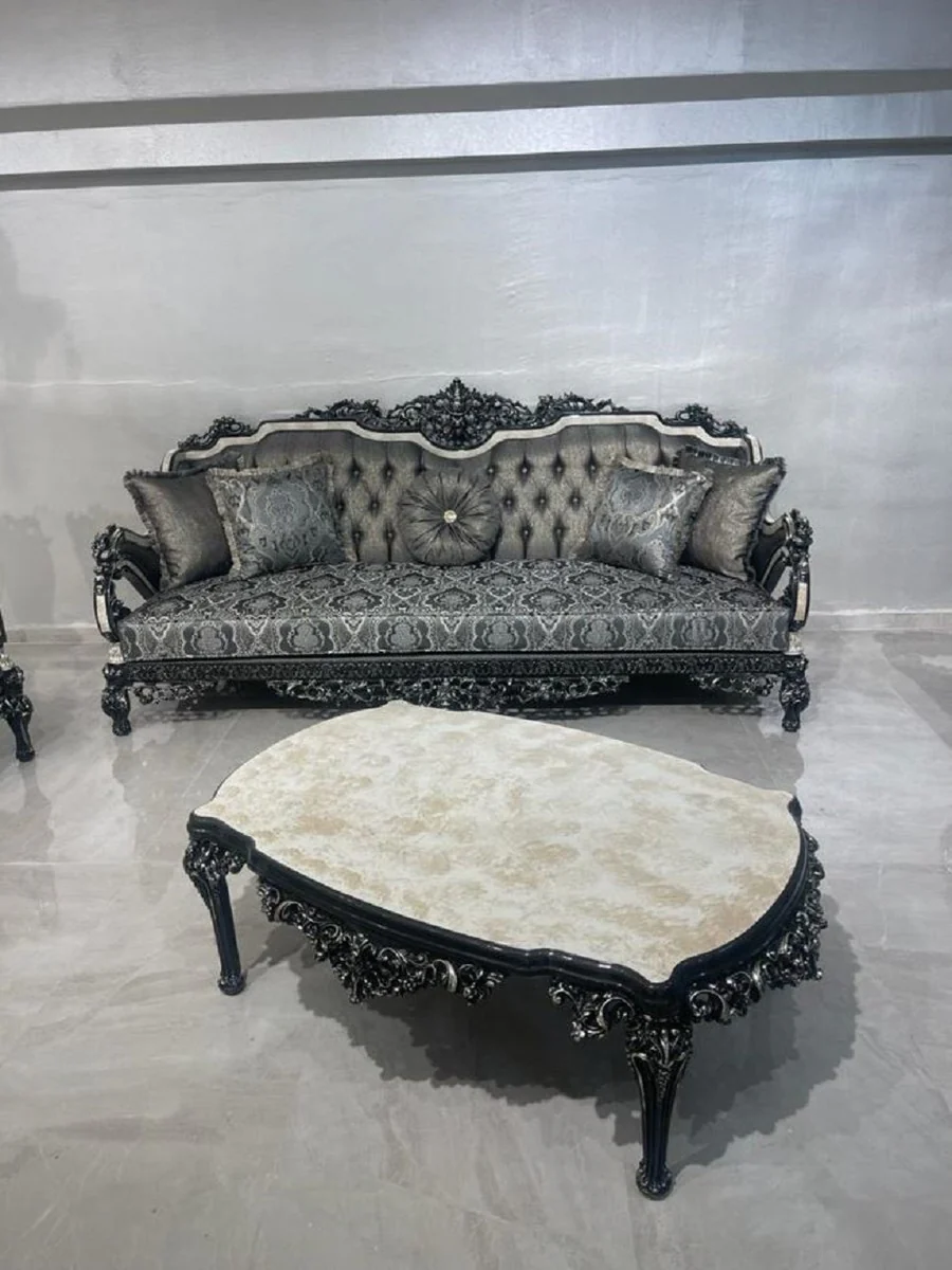 Luxus Barock Couchtisch Weiß / Schwarz / Gold - Prunkvoller Wohnzimmertisch im Barockstil - Barockstil Wohnzimmer Möbel - Barock Einrichtung - Barock Möbel - Luxus Möbel im Barockstil