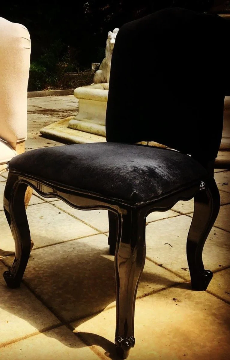 Luxus Barock Esszimmer Stuhl Castle Schwarz 54 x 51 x H. 91 cm - Handgefertigter Küchenstuhl mit Messing Löwengriff - Barock Hotel & Restaurant Möbel