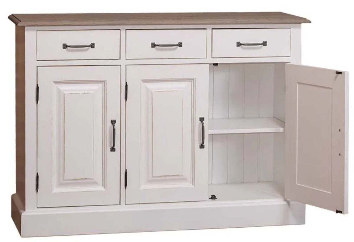Landhausstil Kommode Antik Stil Weiß / Naturfarben 120 x 35 x H. 85 cm - Landhausstil Möbel