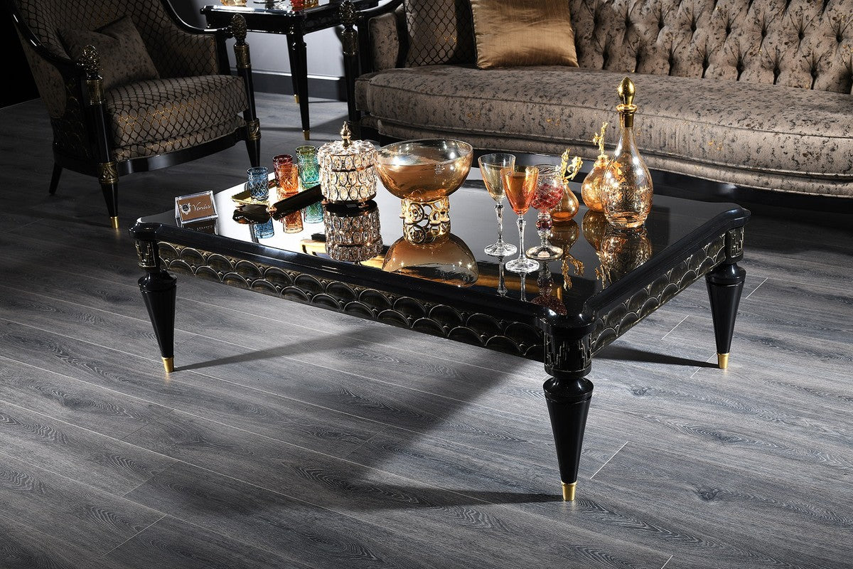 Luxus Barock Wohnzimmer Set Silbergrau / Schwarz / Gold - 1 Chesterfield Sofa & 1 Sessel & 1 Couchtisch & 1 Beistelltisch - Barockmöbel