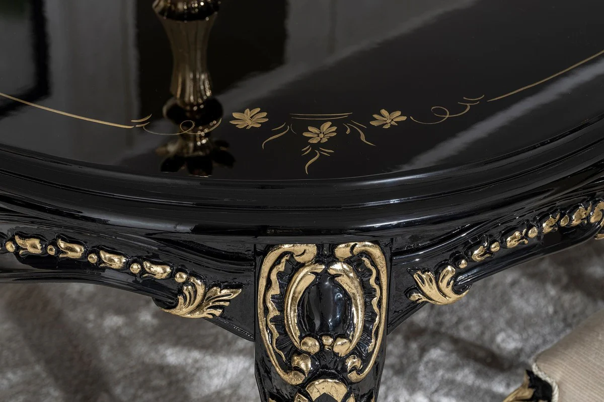 Luxus Barock Esstisch Schwarz / Gold - Prunkvoller Barockstil Küchentisch - Luxus Esszimmer Möbel im Barockstil - Barock Esszimmer Möbel - Barock Einrichtung