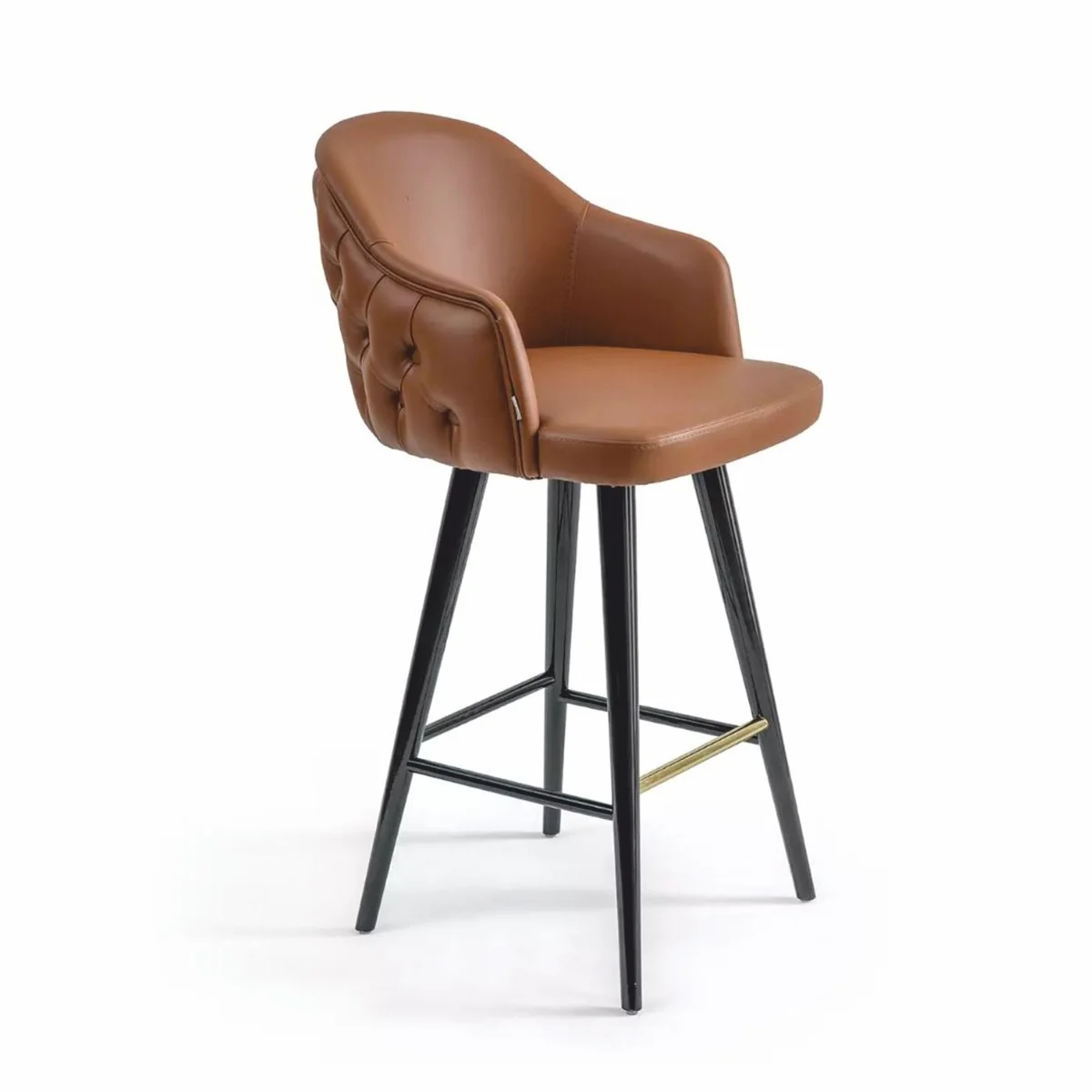 Luxus Chesterfield Kunstleder Barstuhl Braun / Schwarz / Gold H. 108 cm - Hotel & Bar Möbel
