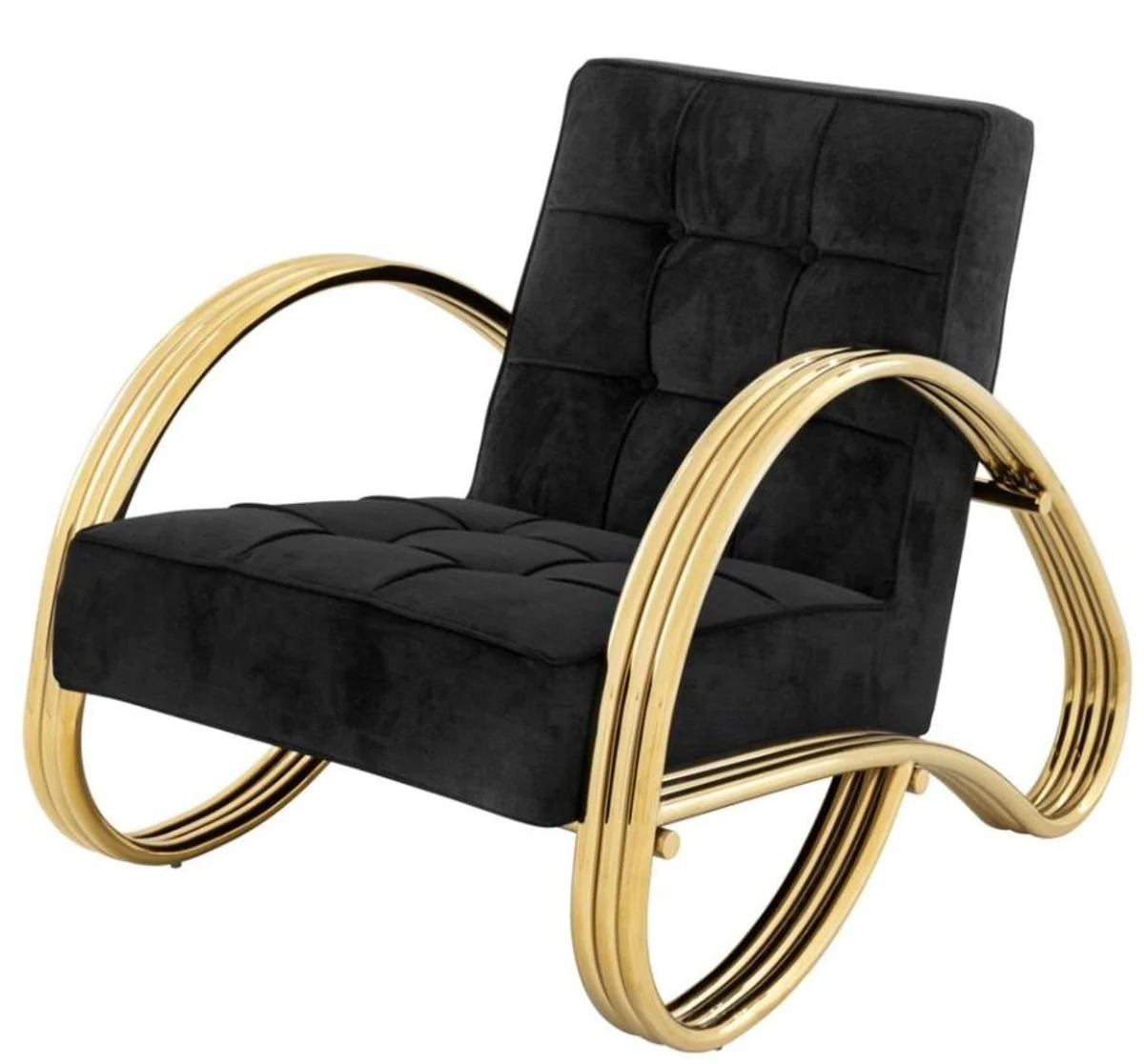 Luxus Sessel Schwarz / Gold 75 x 98 x H. 78 cm - Designer Sessel