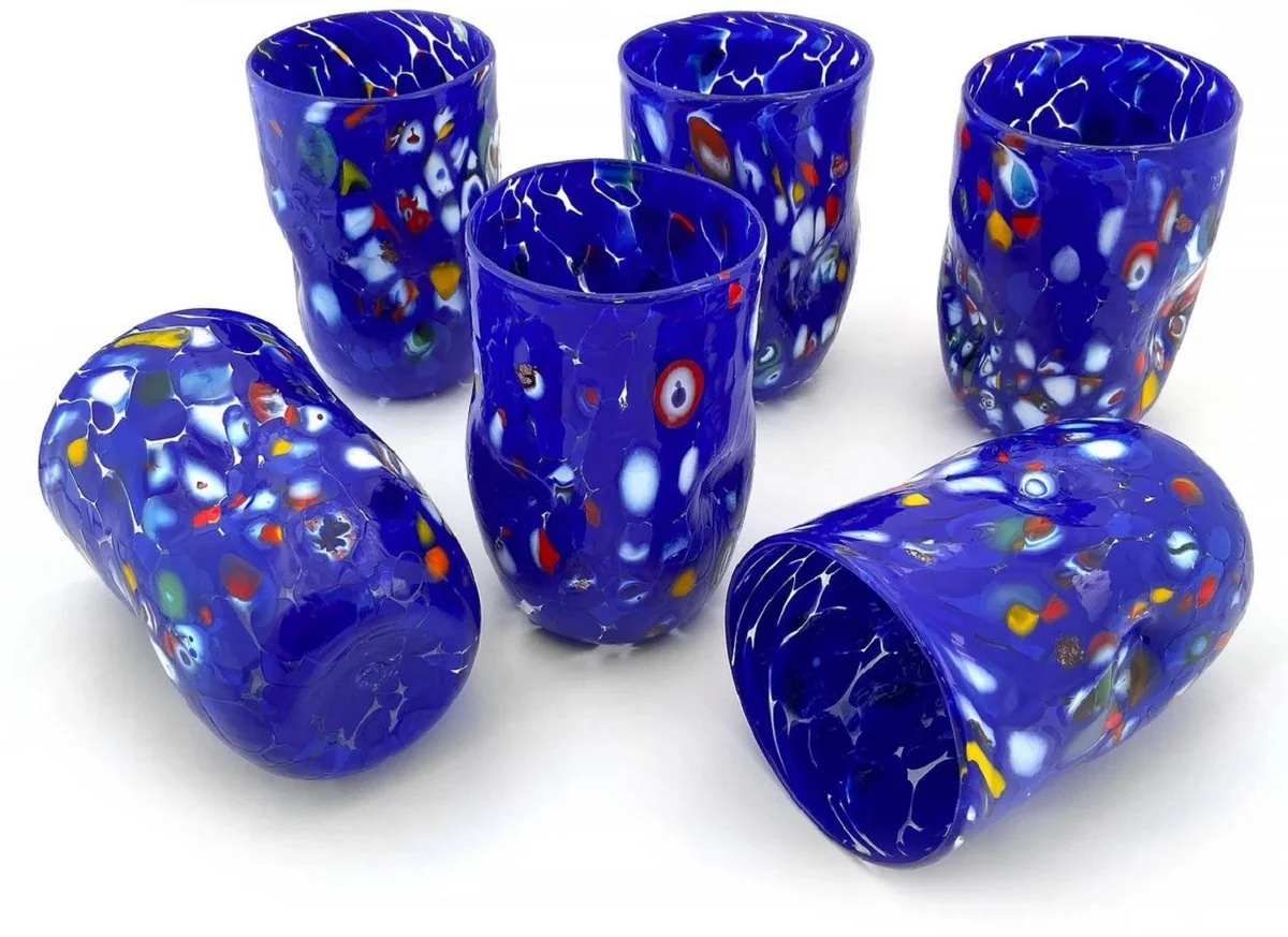 Luxus Murano Kristallglas Wasserglas 6er Set Blau Ø 8 x H. 12 cm - Made in Italy