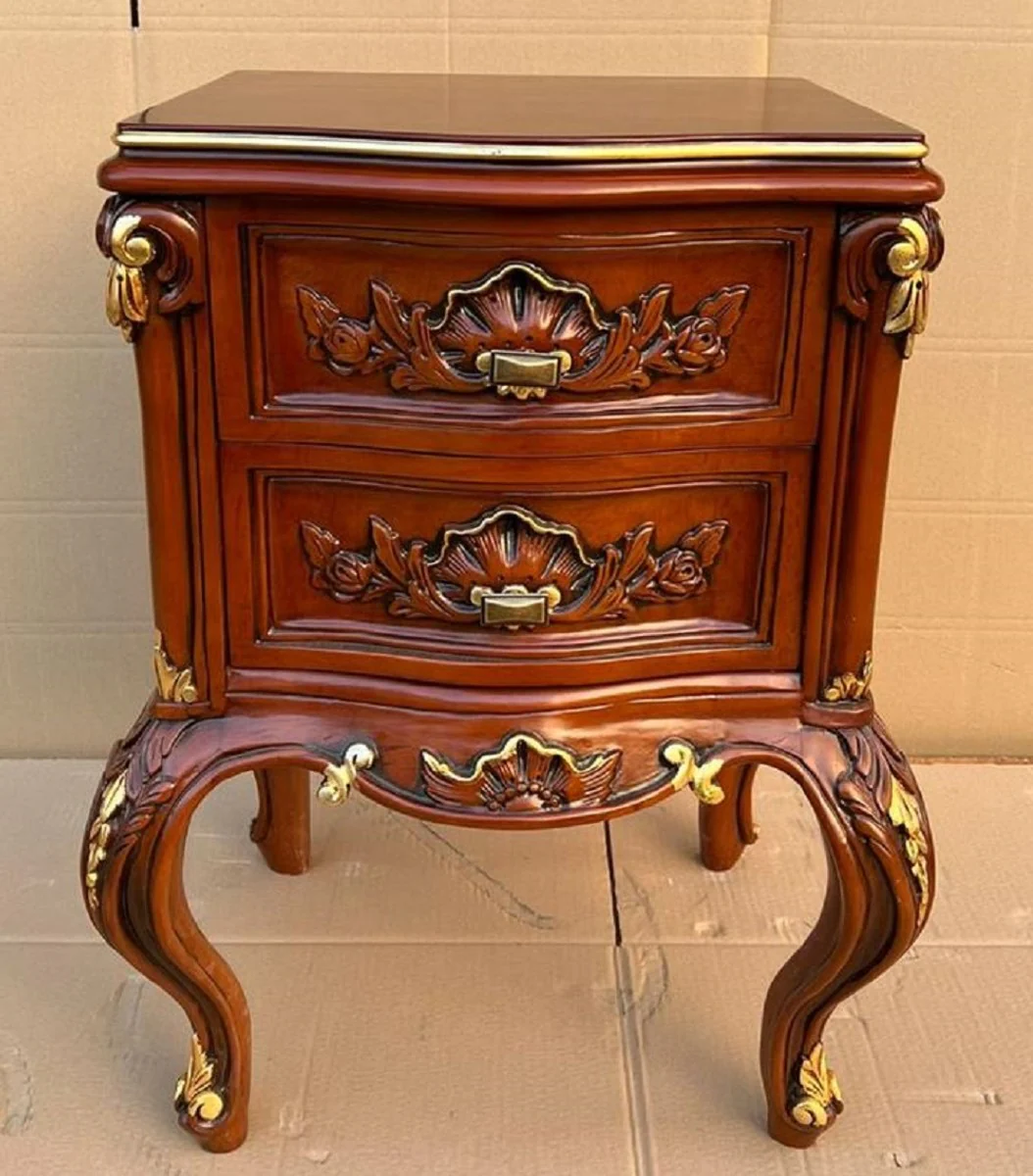 Luxus Barock Kommode Braun / Gold - Prunkvoller Barock Nachttisch mit 2 Schubladen - Luxus Schlafzimmer Möbel im Barockstil - Barock Möbel - Barock Einrichtung