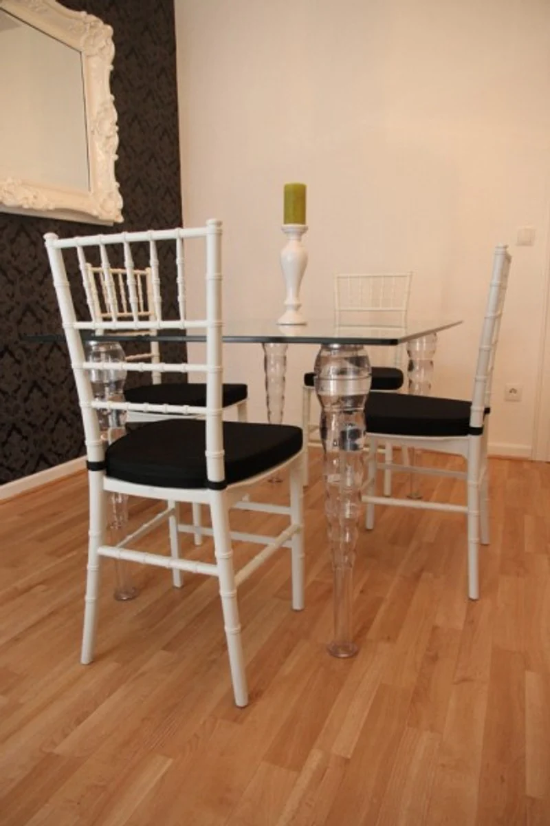 Designer Acryl Esszimmer Set Weiß/Schwarz - Ghost Chair Table - Polycarbonat Möbel - 1 Tisch + 4 Stühle - Designer Möbel