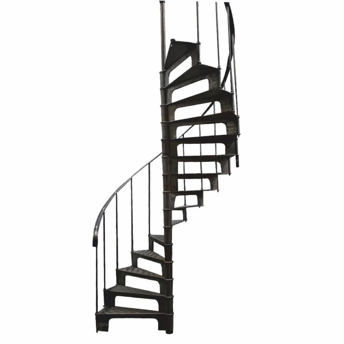 Gusseisen Wendeltreppe mit Geländer linke Seite Schwarz H. 278 cm - Rustikale Spiraltreppe