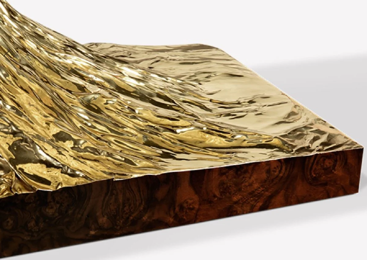 Luxus Designer Esstisch Braun / Gold 330 x 130 x H. 76 cm - Rechteckiger Esszimmertisch - Italienische Luxus Esszimmer Möbel - Luxus Einrichtung - Luxus Qualität - Made in Italy