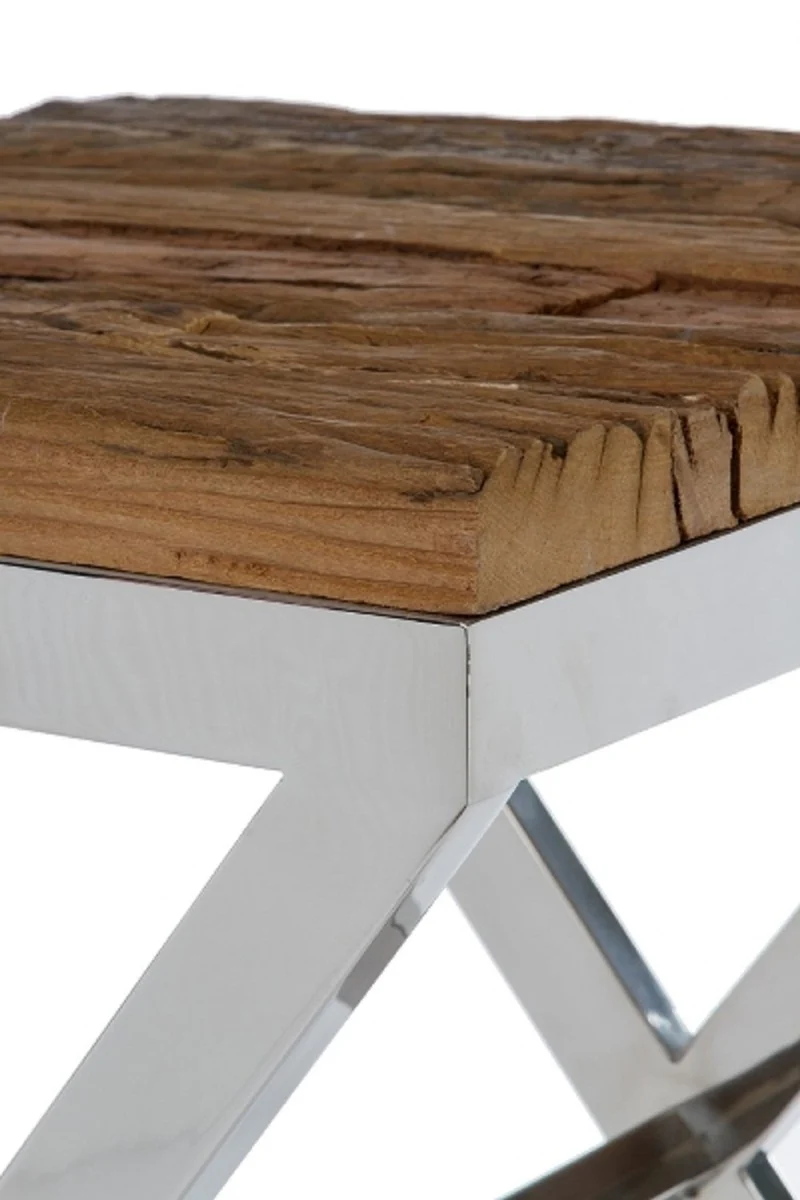 Luxus Beistelltisch Braun / Silber 45 x 45 x H. 60 cm - Beistelltisch mit rustikaler Oberfläche und zusätzlicher Glasplatte