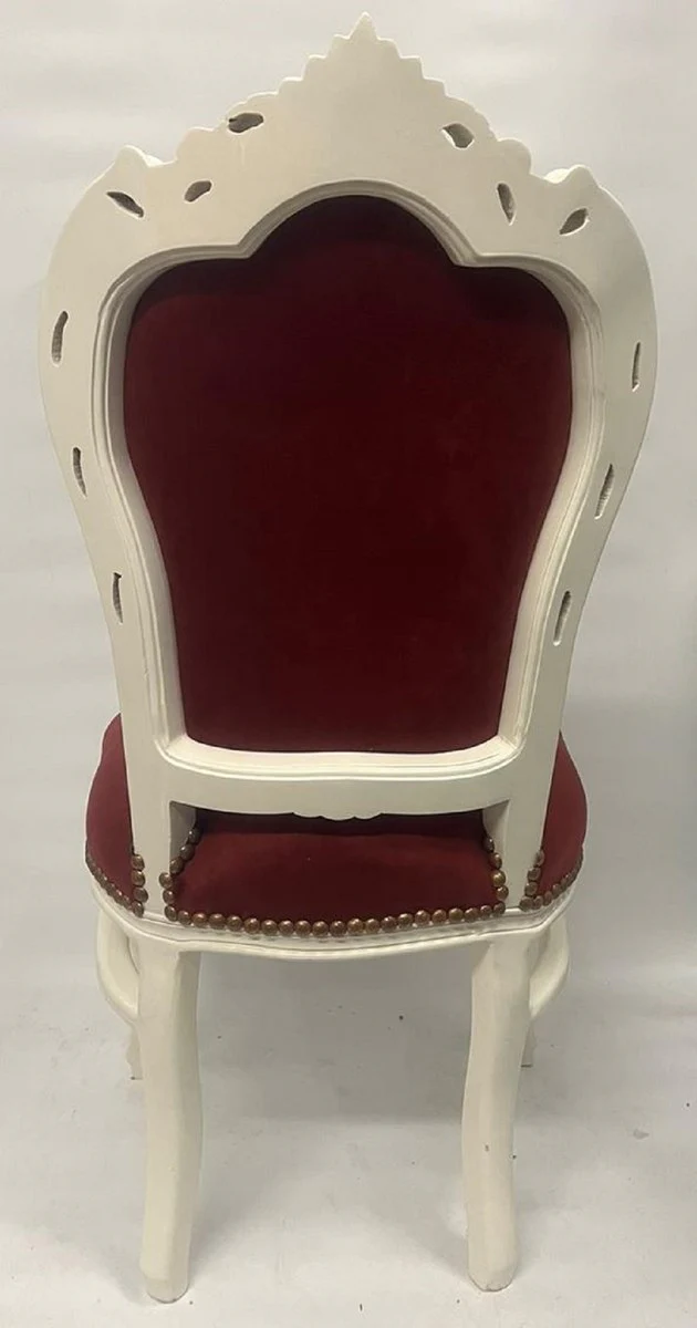 Barock Esszimmer Stuhl Bordeauxrot / Creme - Handgefertigter Antik Stil Stuhl mit edlem Samtstoff - Esszimmer Möbel im Barockstil - Barock Möbel