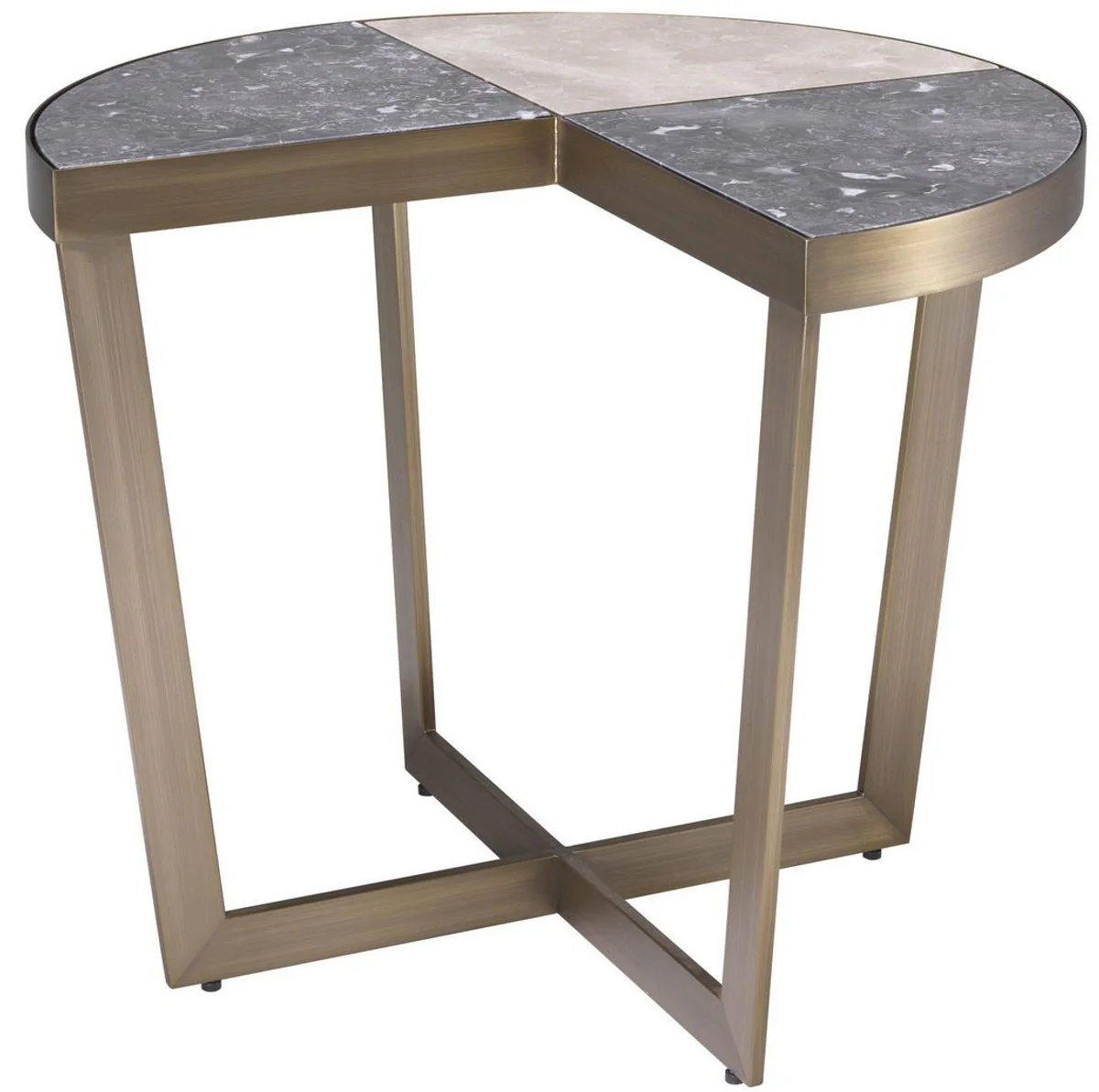 Luxus Edelstahl Beistelltisch mit Marmor Tischplatte Grau / Beige / Messingfarben Ø 60 x H. 50,5 cm - Luxus Möbel