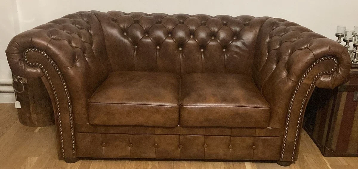 Luxus Chesterfield Leder 2er Sofa Vintage Braun 170 x 90 x H. 80 cm - Echtleder Wohnzimmer Sofa - Wohnzimmer Möbel - Chesterfield Möbel - Luxus Möbel - Luxus Wohnzimmer Einrichtung