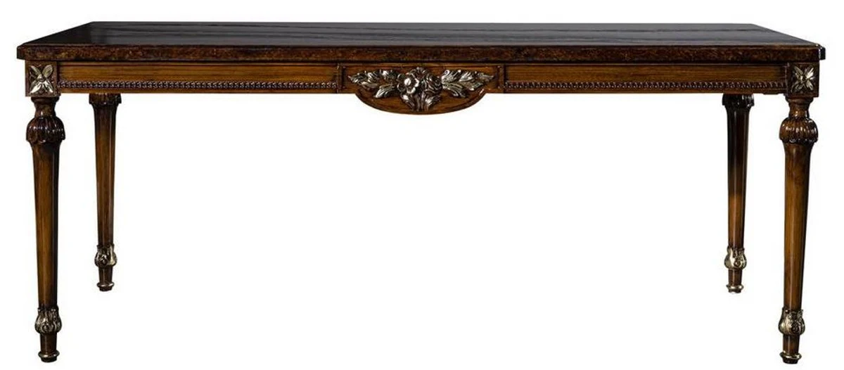 Luxus Barock Esszimmer Set Mintgrün / Braun - 1 Esstisch & 6 Esszimmerstühle - Edle Esszimmer Möbel im Barockstil