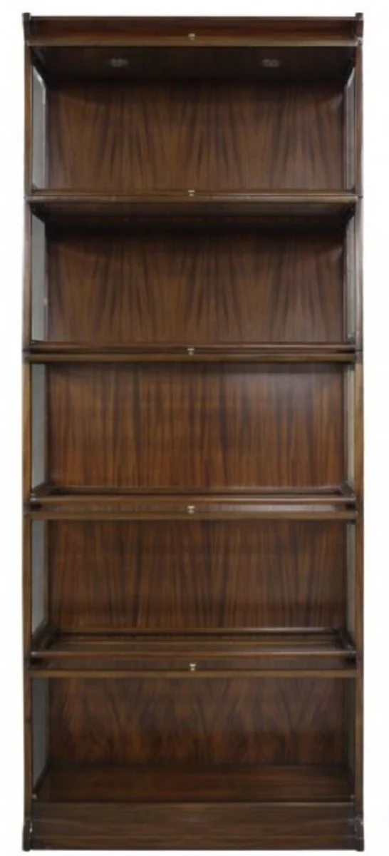 Luxus Mahagoni Bücherschrank mit 5 Glastüren und LED Beleuchtung Dunkelbraun 90 x 39 x H. 223 cm - Luxus Büromöbel