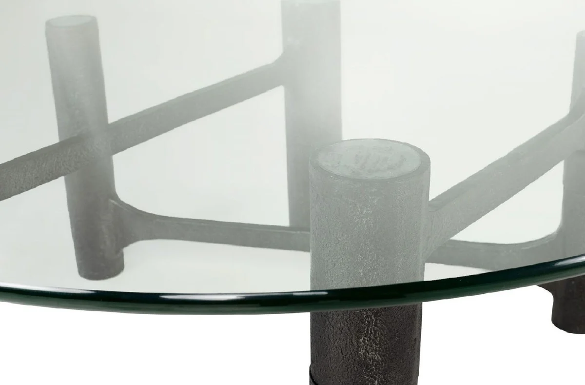 Luxus Couchtisch Antik Schwarz Ø 110 x H. 40,5 cm - Runder Aluminium Wohnzimmertisch mit Glasplatte - Wohnzimmer Möbel - Luxus Möbel - Luxus Einrichtung