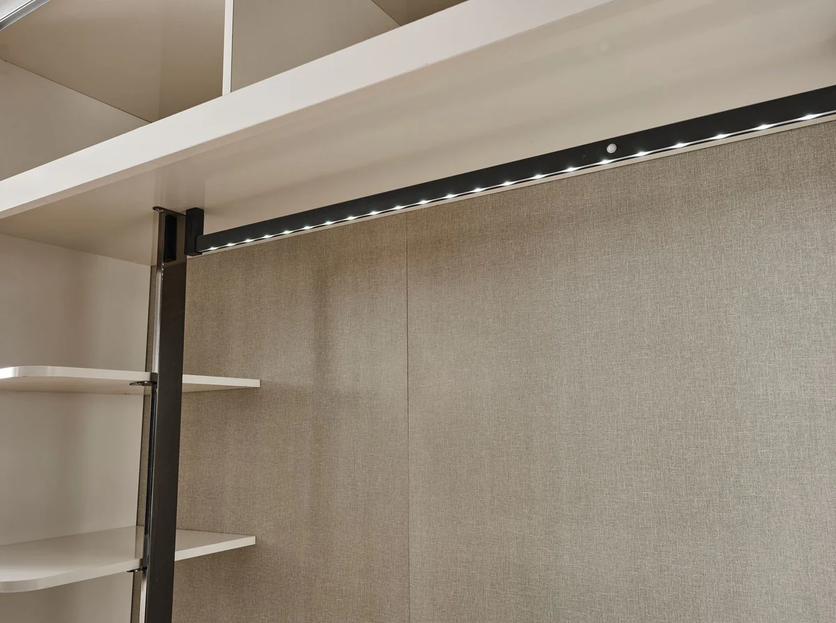 Luxus Art Deco Schlafzimmerschrank Weiß / Bronze 280 x 60 x H. 229 cm - Verspiegelter Kleiderschrank mit 4 Türen - Schlafzimmer Möbel - Art Deco Möbel - Luxus Möbel - Luxus Einrichtung