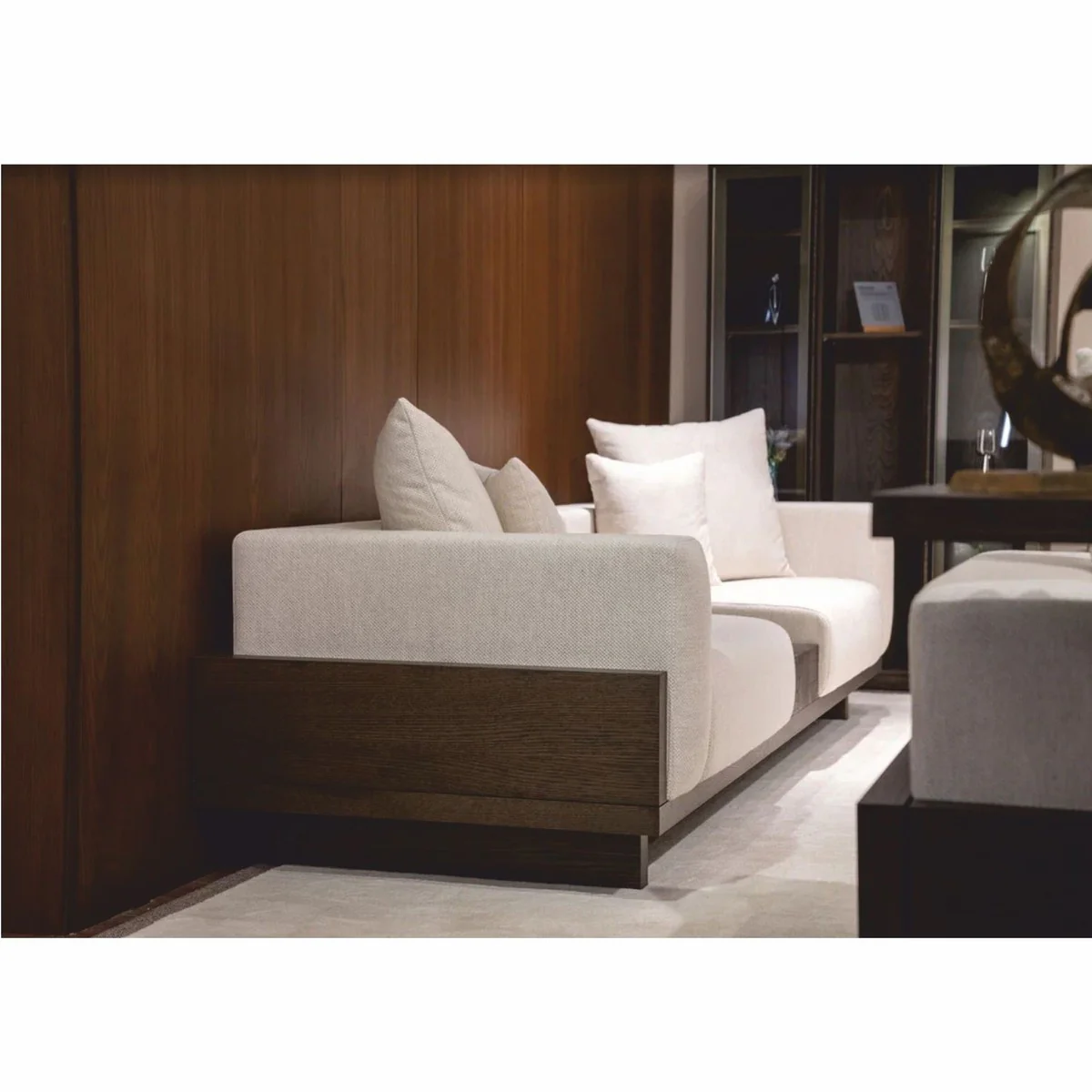 Luxus Sofa Creme / Dunkelbraun 260 cm - Wohnzimmer & Hotel Möbel