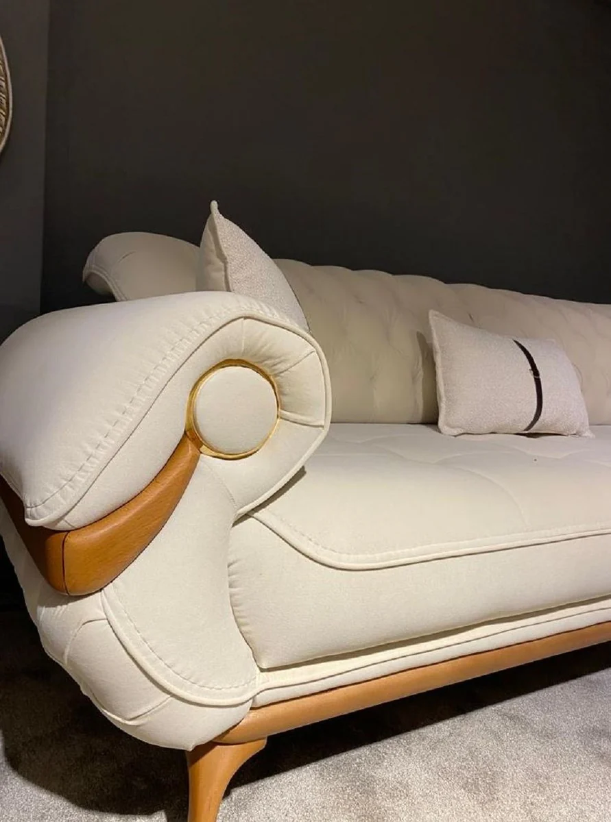 Luxus Chesterfield Wohnzimmer Sofa mit verstellbaren Rückenlehnen Creme / Braun - Chesterfield Wohnzimmer Möbel - Luxus Wohnzimmer Möbel - Luxus Möbel - Luxus Einrichtung