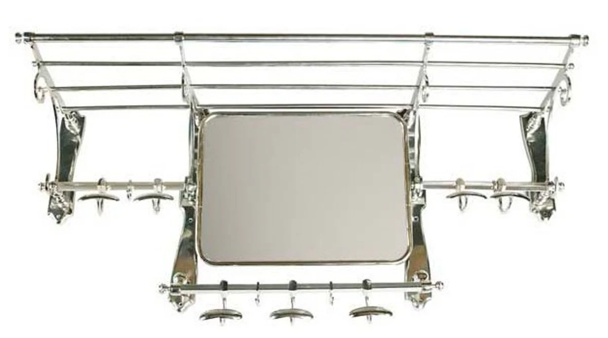 Französische Luxus Wandgarderobe mit Spiegel Silber Edelstahl Garderoben Halter Mod Paris - Garderobe Antik Stil Barock Jugendstil Hotel, Cafe Restuarant Möbel