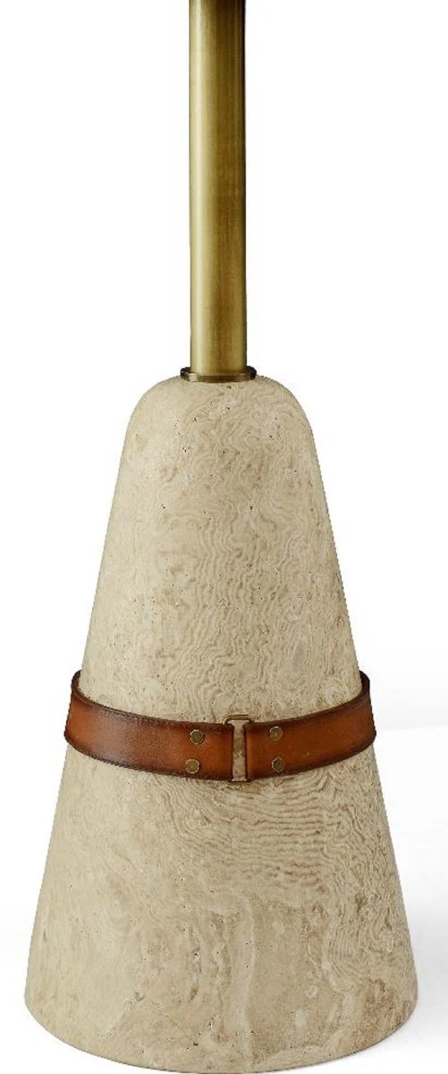 Luxus Beistelltisch Braun / Messing / Beige Ø 40 x H. 74,5 cm - Runder Tisch mit Marmorfuß - Wohnzimmer Möbel - Luxus Möbel