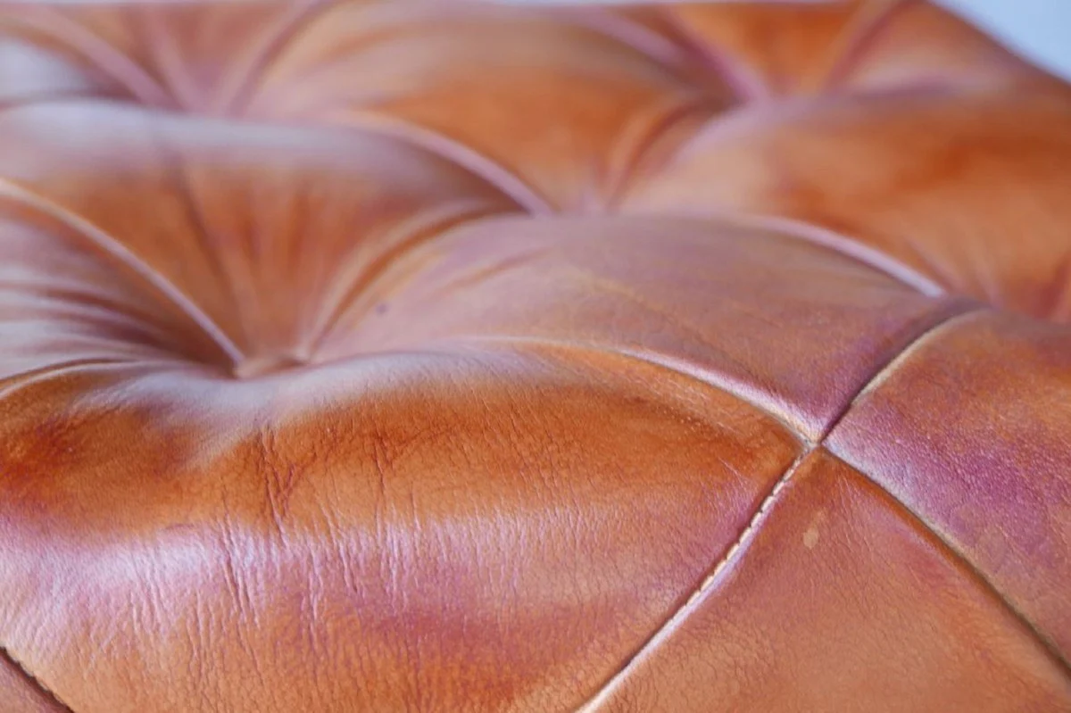 Luxus Chesterfield Leder Hocker 40 x 40 x H. 45 cm - Verschiedene Farben - Echtleder Fußhocker - Chesterfield Wohnzimmer Möbel