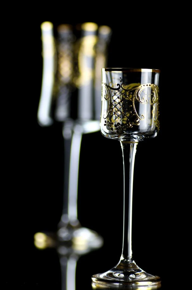 Luxus Barock Likörglas 6er Set Gold Ø 6 x H. 17,5 cm - Handgefertigte und handbemalte Likörgläser - Hotel & Restaurant Accessoires - Luxus Qualität