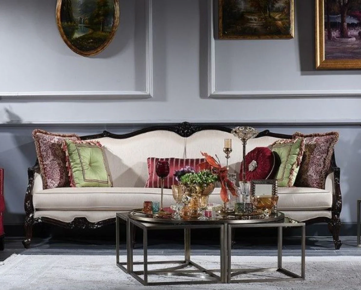 Luxus Barock Sofa Creme / Braun 260 x 90 x H. 95 cm - Wohnzimmer Sofa im Barockstil - Barock Möbel