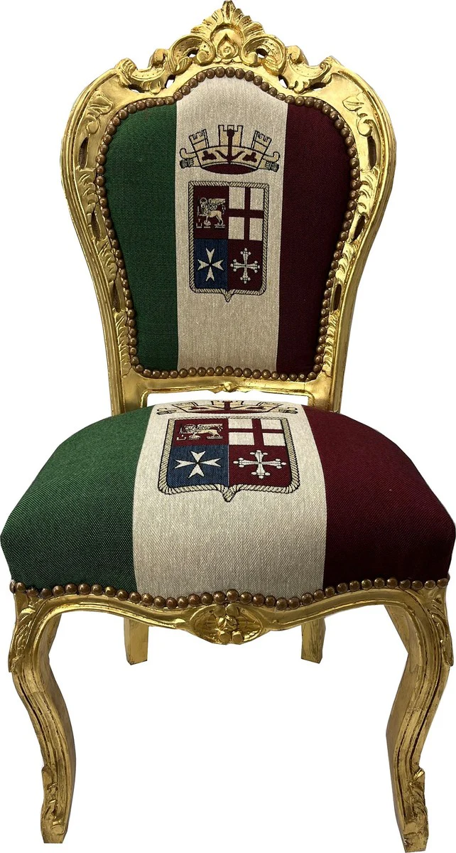 Barock Esszimmer Stuhl Italien / Gold - Handgefertigter Antik Stil Stuhl mit italienischer Flagge - Esszimmer Möbel im Barockstil - Barock Möbel